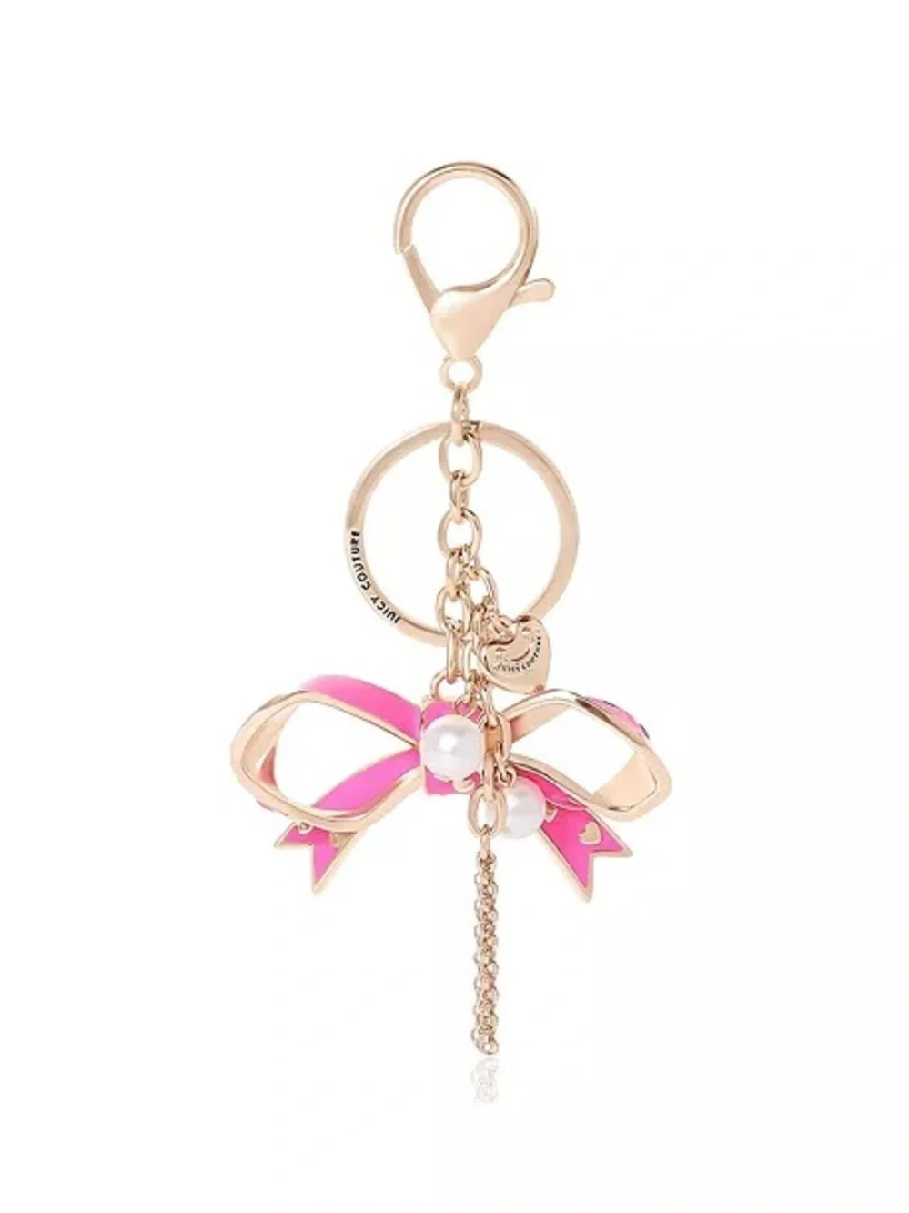 Juicy Couture Hot Pink Enamel Bow Keychain with Gold Hardware